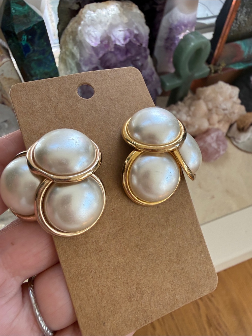 Gold-Tone Pearl Cluster Clip-On Earrings - White Pearlescent